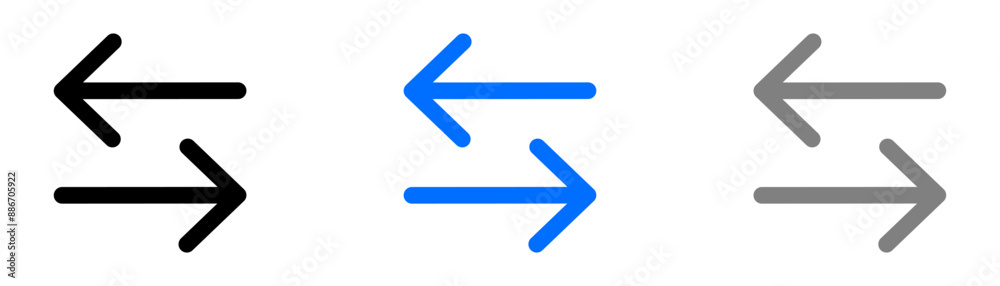 Arrow reload icon. Transfer arrows symbol. Left right sign. Exchange pictogram. Arrow reload icon. Transfer arrows symbol. Left right sign. Exchange pictogram.