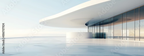 Futuristic architecture concept. White building in a modern design with an empty floor.