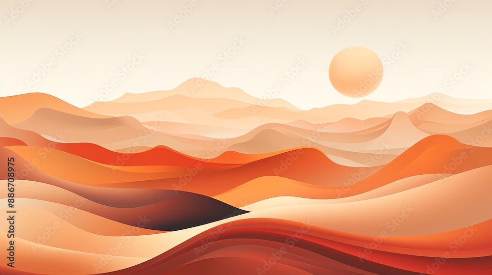 Abstract landscape with orange and brown mountains and a sun in the sky. Abstract landscape with orange and brown mountains and a sun in the sky.