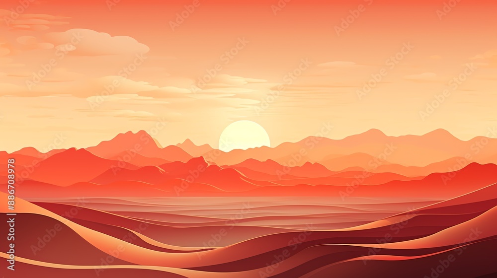 Obraz premium Sunset over desert dunes with a mountain range in the background