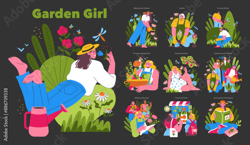 Garden Girl. Flat Vector Illustration