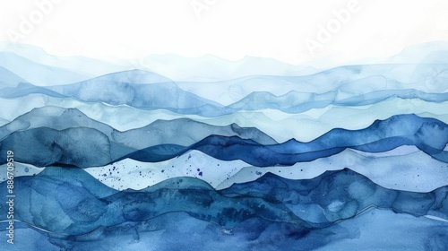 Abstract Watercolor Mountains in Blue Tones. © bcendet