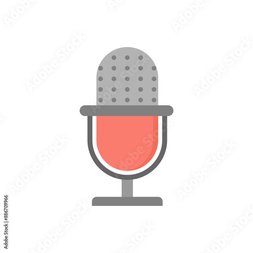 microphone flat design vector illustration isolated on white background. Podcast Advertising Music sound vintage equipment, retro elements, icons.