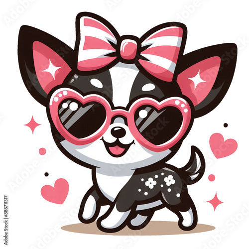 cute and funny happy Chihuahua sunglasses walking pet lover, dogs fan, silhouette vector design