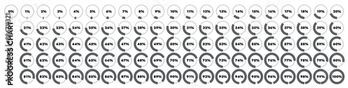 Pie charts, load indicators from 0 to 100%. They show processes such as progress, completion, loading and unloading of data.