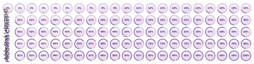 Pie charts, load indicators from 0 to 100%. They show processes such as progress, completion, loading and unloading of data.