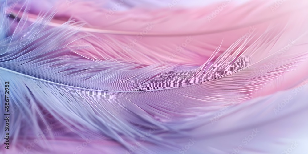 Fototapeta premium Delicate feather background in purple pink and blue for spiritualthemed designs. Concept Feather Background, Spiritual Theme, Purple, Pink, Blue