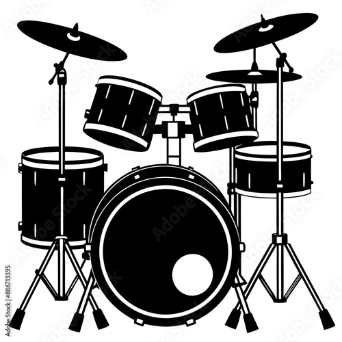 black flat drum kit black silhouette vector