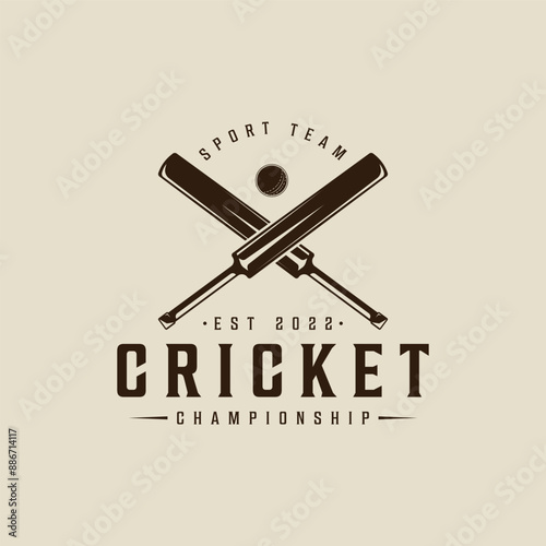 cricket sport logo vintage vector illustration template icon graphic design. sticks and ball sign or symbol for club or team for tournament league with retro typography style