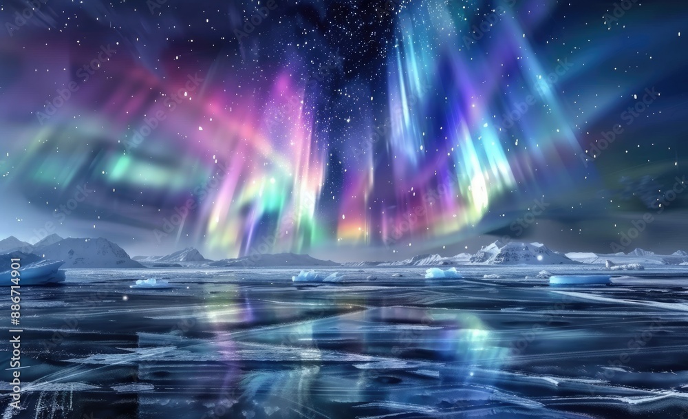 Aurora Borealis over a Frozen Lake Aurora Borealis over a Frozen Lake