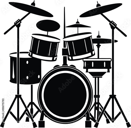 Black white drum set silhouette vector Style illustration. Generative AI