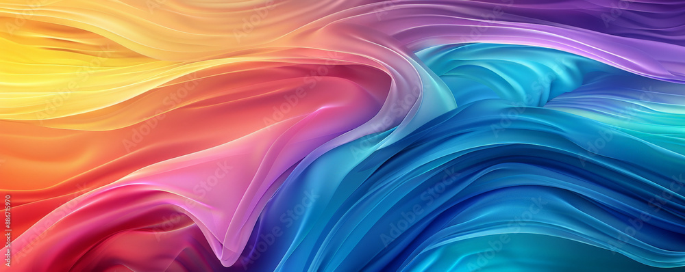 Obraz premium A striking rainbow gradient wave background with smooth, flowing lines and a seamless blend of vivid hues, creating a dynamic and visually striking visual.