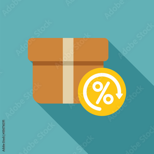 Cash back concept with cardboard box and percentage symbol suggesting refunding money from online shopping