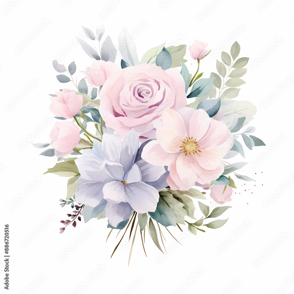Fototapeta premium Elegant watercolor flowers perfect for greeting cards, invitations, and home decor prints.