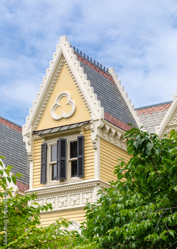 Architectural details of a Victorian-style house in Newton, Massachusetts, USA Architectural details of a Victorian-style house in Newton, Massachusetts, USA