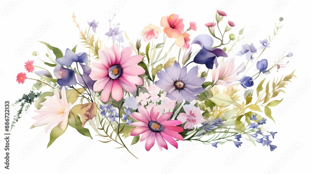 Fototapeta premium Elegant watercolor flowers perfect for greeting cards, invitations, and home decor prints.