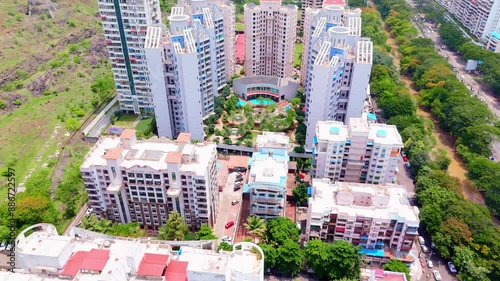 Multiple buildings modern city from above photo