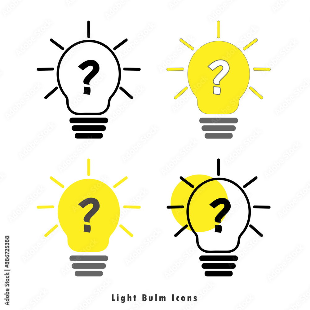 collection of simple light bulb icons clip art vector simple pictogram flash light business invention with quetion mark collection of simple light bulb icons clip art vector simple pictogram flash light business invention with quetion mark