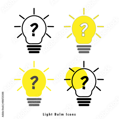 collection of simple light bulb icons clip art vector simple pictogram flash light business invention with quetion mark photo