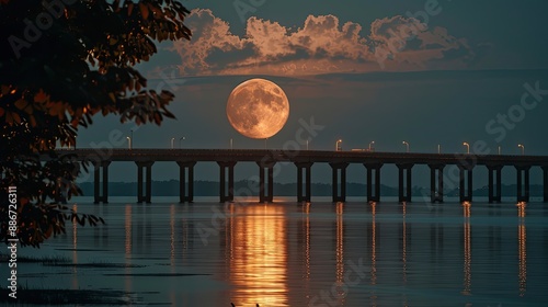 Obraz na płótnie Cheasapeake Bay Bridge by full moon