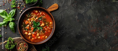 Image of minestrone soup suitable for breakfast with copy space