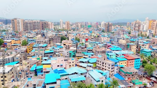 Mumbai city drone shot dharavi slum