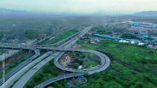 Aerial view of highway multiple bridges photo