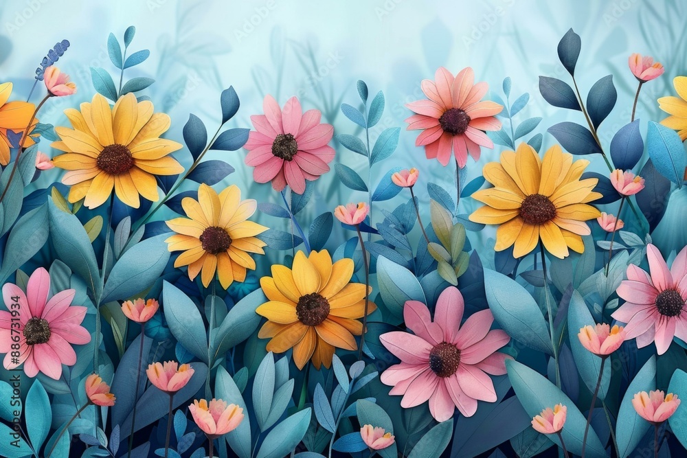 Vibrant Field of Daisies, Artistic Illustration Vibrant Field of Daisies, Artistic Illustration