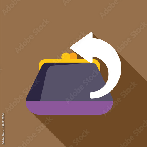 Money back guarantee concept with a return arrow pointing at a full purse, ideal for e commerce and online shopping