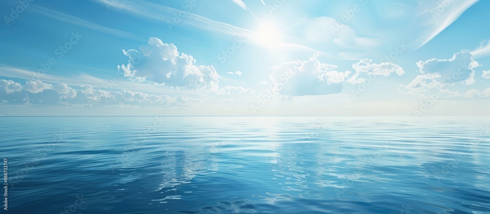 Fototapeta premium Tranquil blue seascape with a serene sea horizon reflecting in the calm surface ideal for copy space image