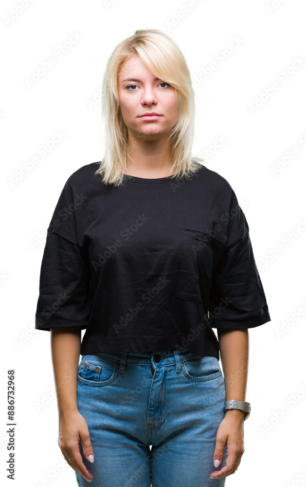Fototapeta premium Young beautiful blonde woman over isolated background skeptic and nervous, frowning upset because of problem. Negative person.