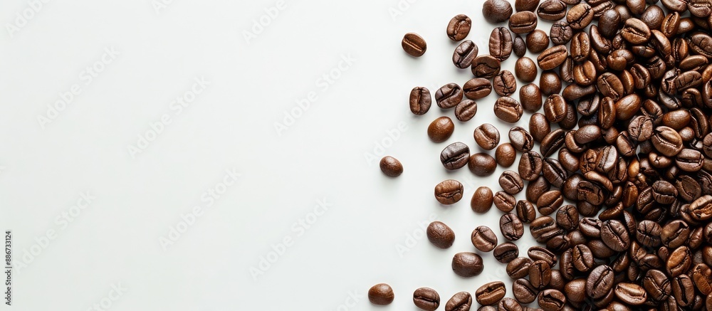 Top view of a coffee themed quote created with roasted coffee beans against a white background perfect for adding text in the copy space image Top view of a coffee themed quote created with roasted coffee beans against a white background perfect for adding text in the copy space image