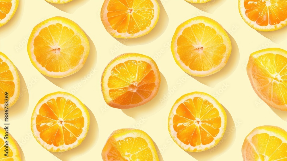Orange fruit pattern illustration, delicious and nutritious summer food, highlighted in yellow