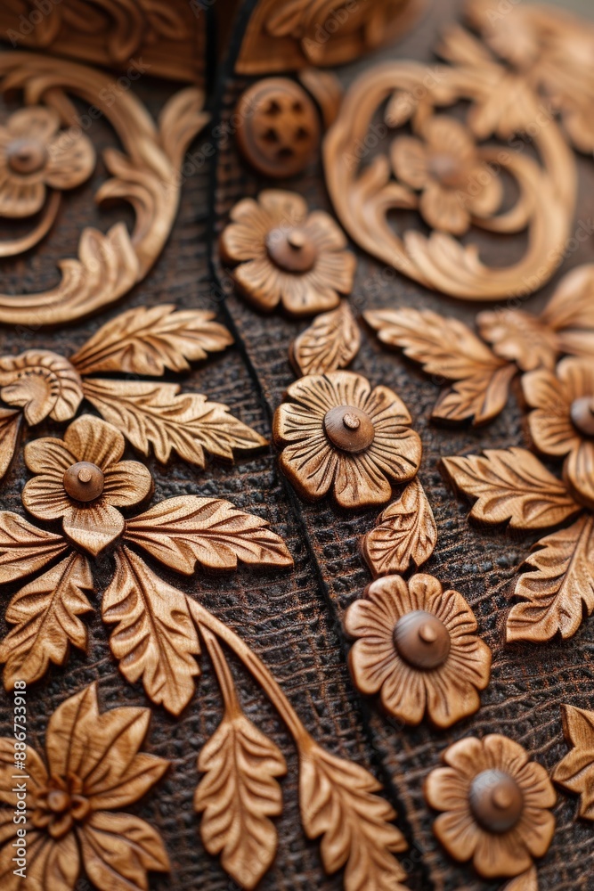 Ornate wood carving with intricate floral patterns, showcasing detailed craftsmanship in floral design on a dark background. Ornate wood carving with intricate floral patterns, showcasing detailed craftsmanship in floral design on a dark background.