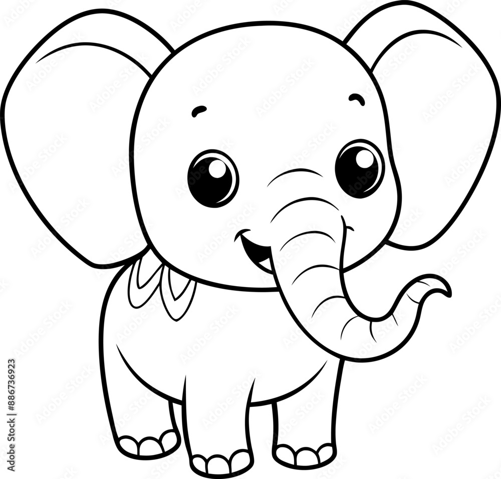 Coloring page with cute baby elephant, Hand drawn vector coloring page of cartoonish baby elephant. Coloring page with cute baby elephant, Hand drawn vector coloring page of cartoonish baby elephant.