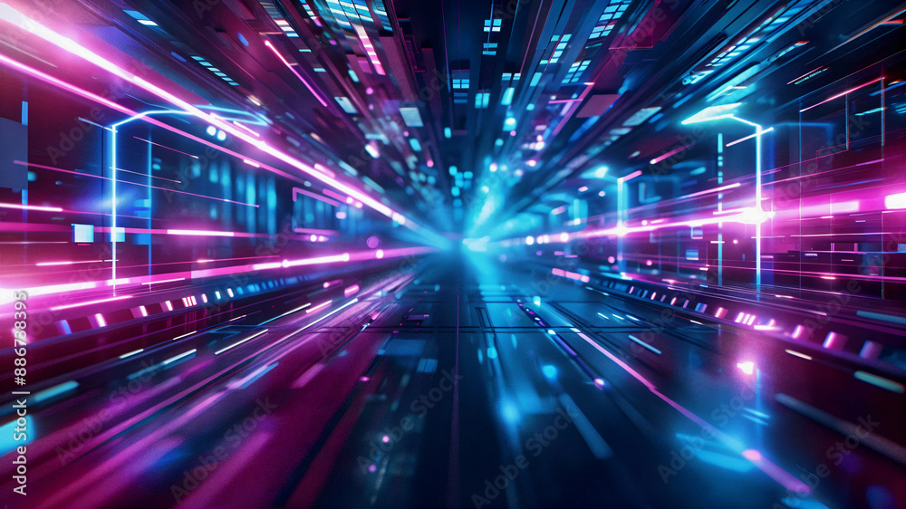 High tech futuristic 3D background design with neon blue and purple lighting. Generative AI High tech futuristic 3D background design with neon blue and purple lighting. Generative AI