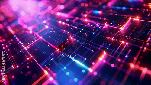High tech futuristic 3D background design with neon blue and purple lighting. Generative AI