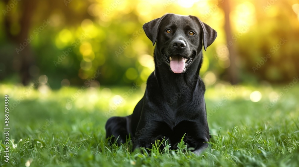 A Black Labrador Retriever sitting happily in a park A Black Labrador Retriever sitting happily in a park