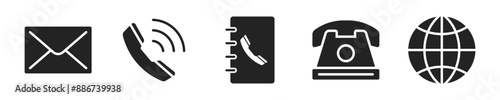 Contact icon set. Set of 5 outline icons related to 
contact,web. Linear icon collection. 
Contact outline icons collection. Editable stroke. Vector illustration.