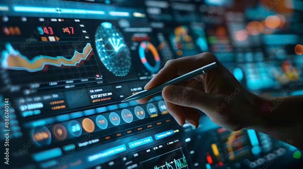 
Hand Using Stylus on Digital Trading Screen Highlighting the Integration of Technology in Financial Markets and Real-Time Investment Analysis 
