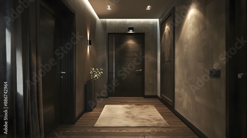 Room design interior with closed door.