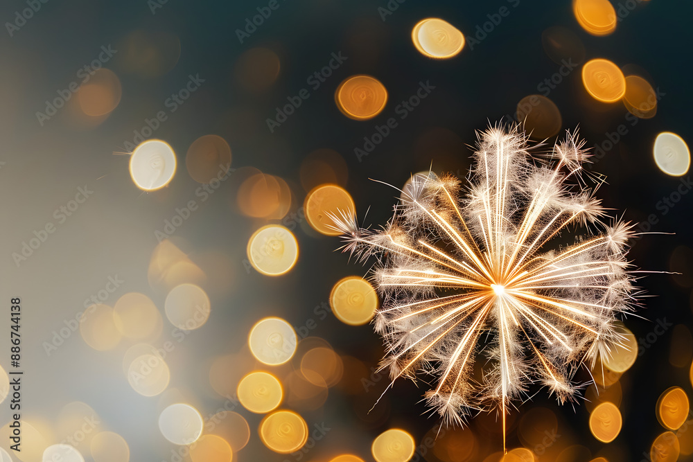 Fototapeta premium bright white and gold fireworks at new year with copy space comeliness