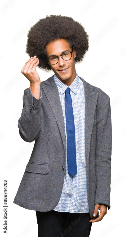 Young african american business man with afro hair wearing glasses Doing Italian gesture with hand and fingers confident expression Young african american business man with afro hair wearing glasses Doing Italian gesture with hand and fingers confident expression