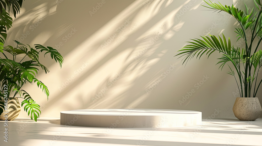 Empty Product Podium with Summer Backdrop for Advertising and Presentation Empty Product Podium with Summer Backdrop for Advertising and Presentation