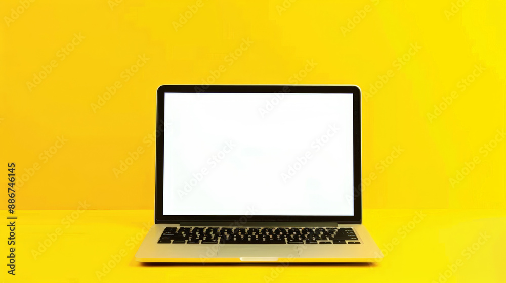 laptop with blank screen on yellow background laptop with blank screen on yellow background