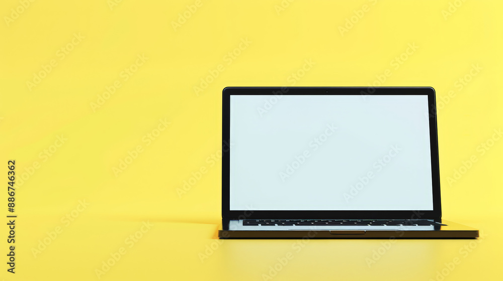 laptop with blank screen on yellow background laptop with blank screen on yellow background