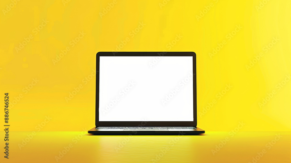 laptop with blank screen on yellow background laptop with blank screen on yellow background