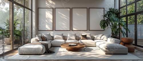 Enter a virtual studio with a close-up mockup poster frame showcased in a striking 3D render against a pure white background, offering an elegant setting to highlight your artwork or design projects.