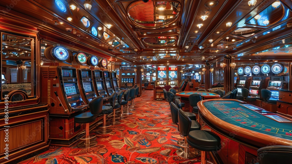 Luxurious Casino Interior with Slot Machines and Gaming Tables Luxurious Casino Interior with Slot Machines and Gaming Tables