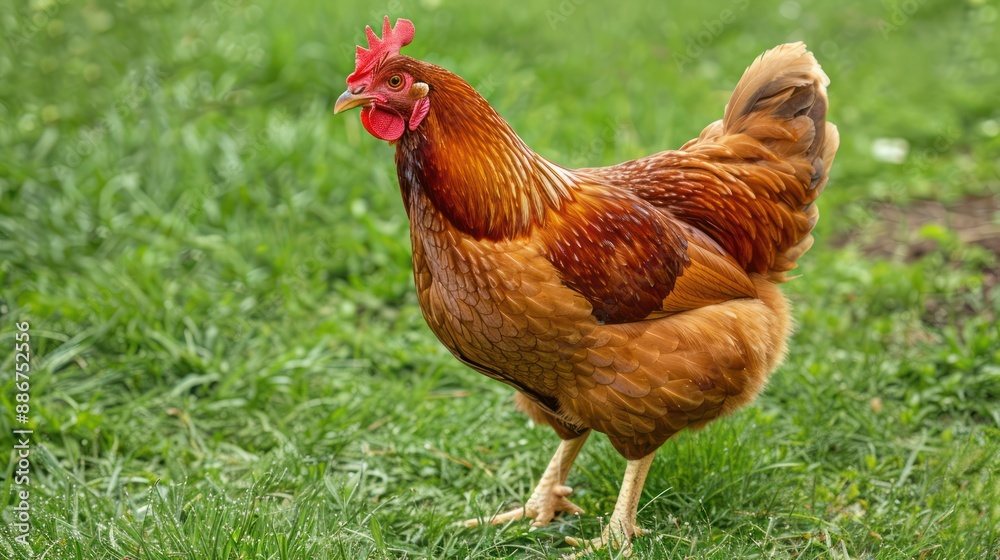 Fototapeta premium Brown farm chicken standing on outdoor